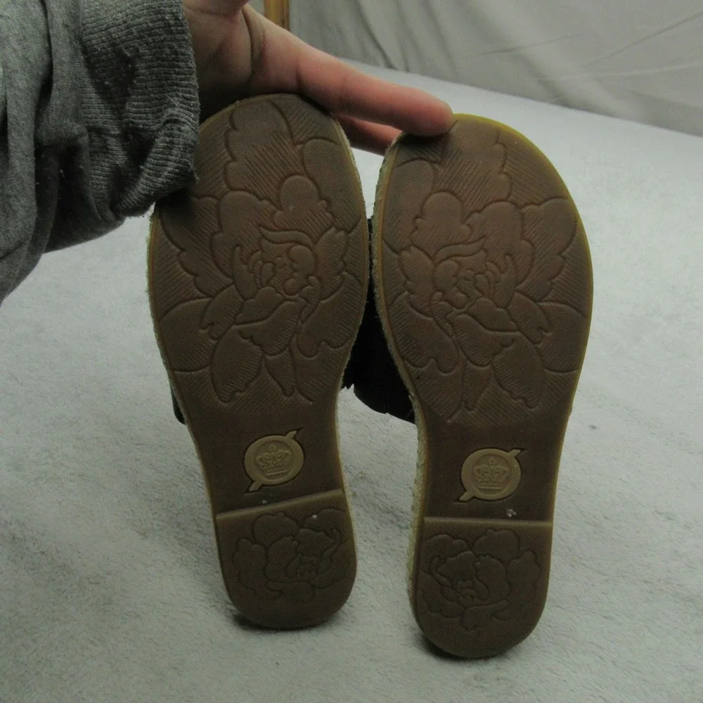 Born Womens 7M Sandals Brown Leather Espadrille Slide Flats Casual Comfort Slide